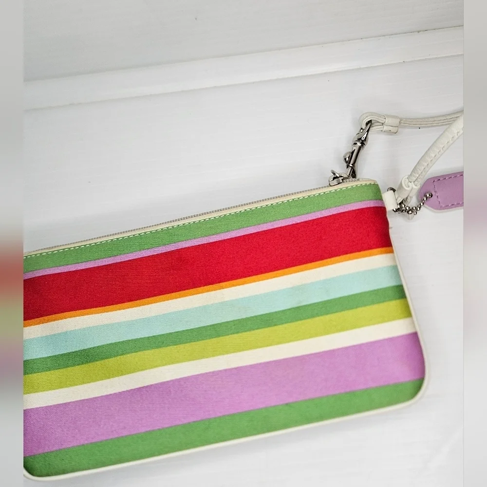 Vintage Y2K Coach Hampton Multicolor Striped Large Wristlet Clutch Bag  .